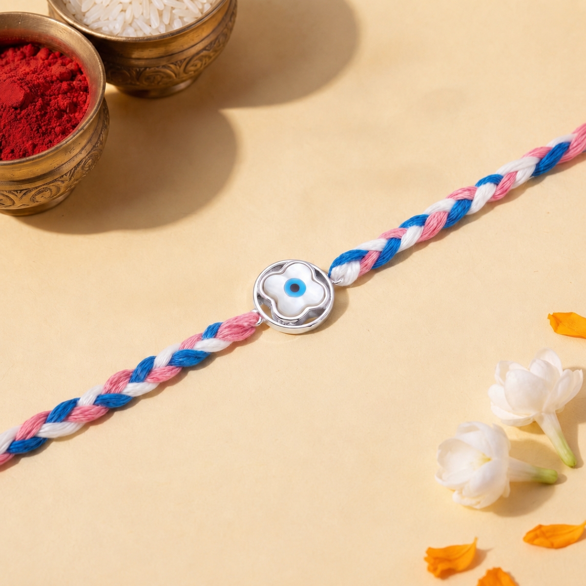 925 Sterling Silver Floral Evil Eye Rakhi